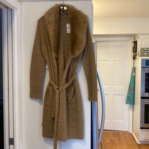 New with tag! Ann Taylor beautiful wool blend sweater coat with faux fur collar.